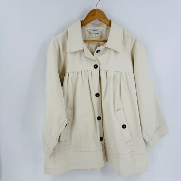 Maeve Oversized Collared Swing Jacket Cream Textured Button Front Size L - Picture 8 of 8